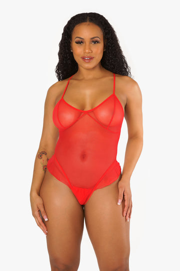 Red Mesh Bodysuit Lingerie